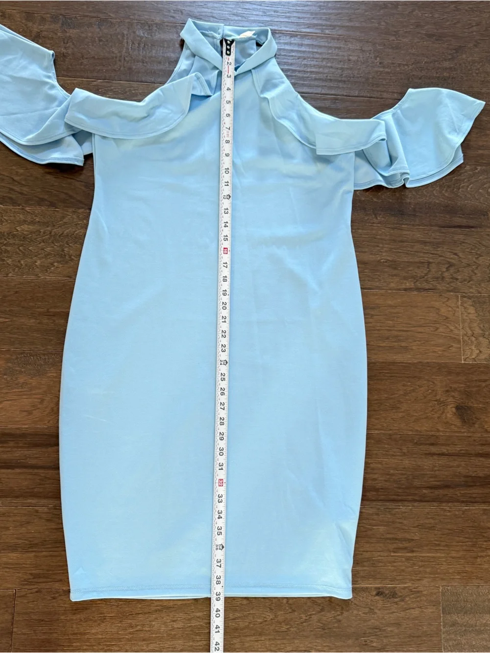 Pinkblush Maternity Light Blue Midi Dress with Ruffle Cold-Shoulder, Size XL